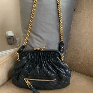 AUTH MARC JACOBS LITTLE STAM QUILTED SHOULDER BAG LEATHER BLK  RET$1250 BARGAIN!